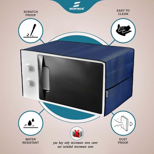 Image of Microwave Oven Cover for Durable, Waterproof and Dustproof Kitchen Protector with 4 Side Storage Pockets for Kitchen Accessories (100 x 35 cm) (Navy Blue)