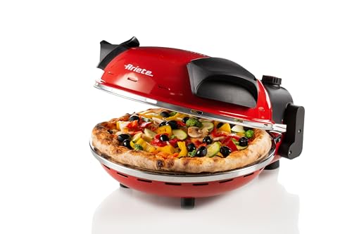 "Ariete 909 Fast and Compact Pizza Making Machine for Both Fresh and Frozen Pizzas, Forno Pizza da Gennaro equipped with a Timer and 5 Temp Levels, 1200 watts (Red)"