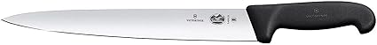 Victorinox Fibrox Handle Slicing Knife - Stainless Steel Slicing Knife with Round Tip Straight Edge, Black, 30 Cm, Swiss Made