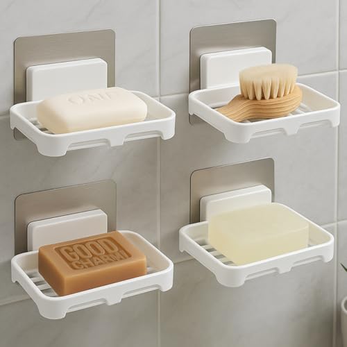 Image of Satpurush Bathroom Accessories, Bathroom Rack, Bathroom Shelf Organizer, Wall Mounted Shelf (4 x Rec Soap Holder (White))