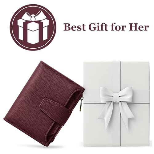 Image of Airkit Wallet Women, Small Wallet for Women Leather, Ladies Bifold Compact RFID Blocking Credit Card Holder, Girls Mini Travel Purse, Pocket Passport Wallet with 4 ID Window, Rust Red, Classic