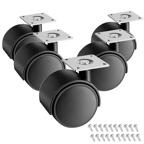 5pcs 1-inch Furniture casters ，Replacement cart Caster, Black Nylon Plastic Small Swivel Wheels with Screws, Used for workbenches and Moving Drawer Cabinet Tables