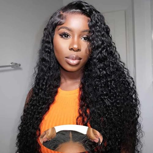 Image of Srakuw Wear and Go Glueless Wigs Human Hair Pre Plucked Pre Cut 4x4 Lace Front Wigs for Black Women Glueless for Beginners Curly Human Hair Wig (30 Inch)