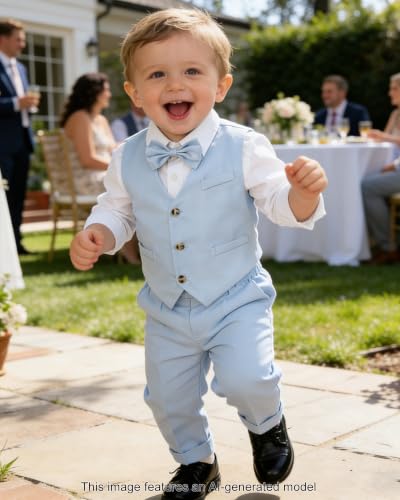 Image of SANGTREE Boys Suit Cotton Linen Formal Set Baby Boy Dress Clothes Gentleman Wedding Ring Bearer Outfits, 3 Months - 9 Years
