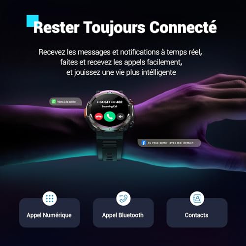 Blackview Montre Connectée Homme Femme, Illumination,Batterie 100 Jours, Écran Tacile 1.45" TFT, Appel Bluetooth, Cardiofréquence, Analyse Sommeil, 100+ Modes Sport,pour Android/iOS (Noire) – Image 5
