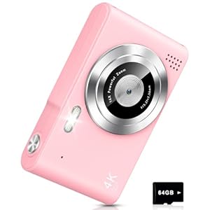 Digital Camera, Camera for Kids, UHD 4K 48MP Point and Shoot Digital Cameras with 64GB SD Card and 16X Digital Zoom Anti Shake, Compact Portable Small Gift for Boys Girls Students, Pink