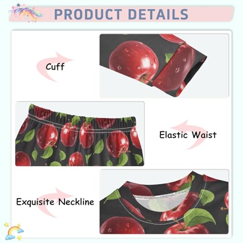 Pajama Sets Long Sleeve Red Fruits Green Leaves Soft Comfy Sleepwear 2 Piece PJS 3-8T4