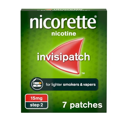Nicorette InvisiPatch Nicotine Patches Step 2 15mg 7 count Effective and discreet Stop Smoking and Stop Vaping Aid Nicotine Patches to Beat Cravings & Withdrawal Symptoms (Quit Smoking or Vaping)