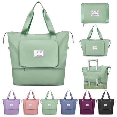 Image of JD Fresh 41 Liter Foldable Travel Bags for Women /Nylon Duffle Bags /Expandable Vanity Travelling Luggage Handbags /Waterproof & Lightweight Shopping Bag for Personal Items (Light Green)