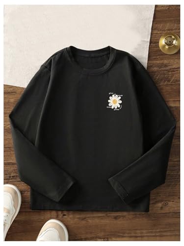Image of SweatyRocks Girl's Bow Graphic Shirts Long Sleeve Crew Neck Tops Casual Cute Tee Tween Clothes