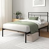 Zinus Elias Bettgestell 90 x 200 cm mit Vintage Kopfteil - Metallbett 90x200 mit Metall-Lattenrost - 30 cm Hohe Plattform mit Freiraum Darunter - Kein Boxspringbett Erforderlich - Schwarz