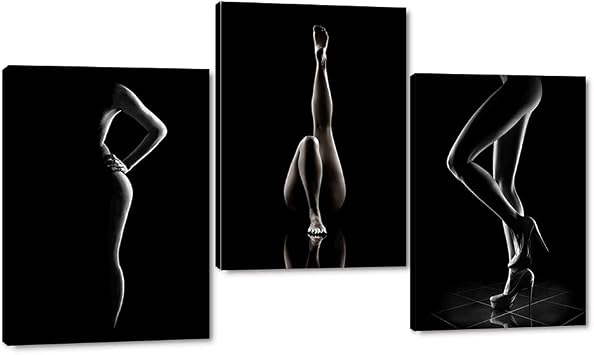3 Panels Black and White Sexy Nude Women Figure Canvas Painting Posters and Prints Modern Sexy Naked Body Wall Art Pictures Cuadros HD Print for Living Room Bedroom Framed, 12" x16" x 3pcs