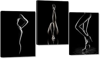 3 Panels Black and White Sexy Nude Women Figure Canvas Painting Posters and Prints Modern Sexy Naked Body Wall Art Pictures Cuadros HD Print for Living Room Bedroom Framed Ready to Hang-12 inch x16 inch x 3pcs
