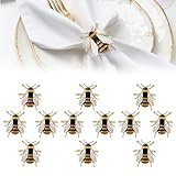 Picture of Fkksparkler Napkin Rings Bee Dining Table Decor Soft Enamel Metal Gold Set of 12 Holders for Cloth Napkins - Easter & Valentine Gift
