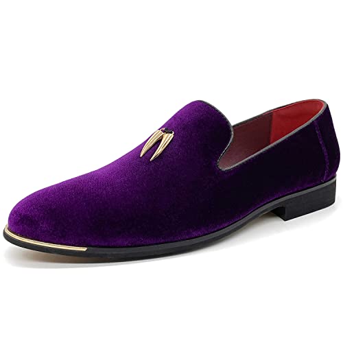 Image of CMM Men's Metallic Penny Slippers Flats Velvet Loafers Slip-On Dress Plus Size Shoes Size 6-13, Purple, 26.0 cm