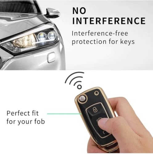 Image of TPU Car Key Cover Black & Golden Compatible for TATA Nexon, Punch, Altroz, Tigor, Tiago, Zets, Bolt, Hexa, Storme (TATA, 3 Button Flip Key)