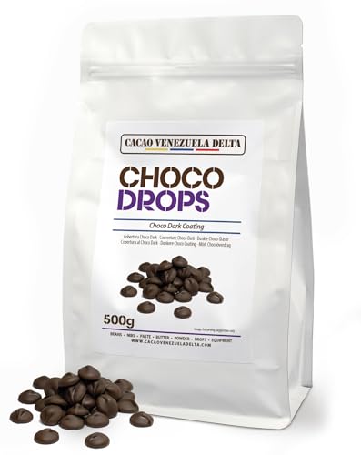 Cacao V Delta Cobertura Choco Negra Especial 500g de Fácil Atemperado, Buena Fluidez y Brillo - Equivalente a Chocolate Negro Profesional Gotas - Repostería, Pastelería, Baños, Moldes y Decoraciones