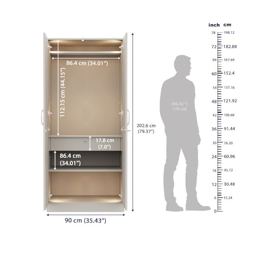 Image of Wakefit Wardrobe for Bedroom | 3 Yr Warranty | Cupboard for Bedroom, Almirah, Wooden Wardrobe, Comes with LED light, Multi-Shelves, Drawer & Hanger, Density:680-750 kg /m, Free Installation(Tyrian-LG)