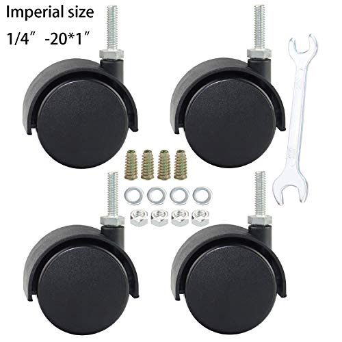 DICASAL 2" Shelving Caster, Swivel Stem Caster Wheel with 1/4" - 20 x 1 Thread Stem for Small Shelf and Furniture Pack of 4(No Brakes)
