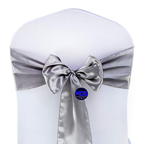 Mds Pack Of 25 Satin Chair Sashes Bow Sash For Wedding Events Supplies, Decorations For Birthday Parties, Graduations, Engagements, Chair Sashes Fit Folding And Banquets Chair Cover -Silver Gray #TOP1