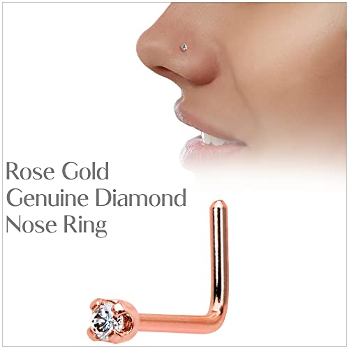 Body Candy 20 Gauge 1/4" At Bend 14K Rose Gold 1.5Mm Diamond (0.015 Cttw) L-Shaped Nose Ring Nose Stud #TOP3
