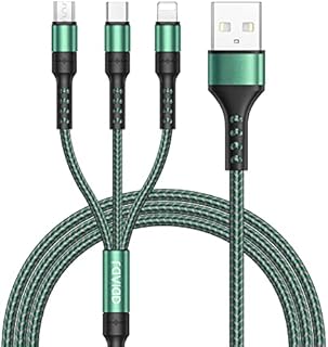 RAVIAD Multi Charger Cable, 3 in 1 Charger Cable [1.2M] Multiple USB Cable Nylon Braided with Micro USB Type C Lightning Cable Connector for iPhone, Android Samsung Galaxy, Huawei, Sony, Oneplus-Green