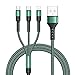 RAVIAD Câble Multi USB, 3 en 1 Câble Universel [1.2M] Multi USB Câble de Chargement en Nylon avec Micro USB Type C Lightning Câble pour iPhone, Samsung Galaxy, Huawei, Honor, Xiaomi, OnePlus- Vert