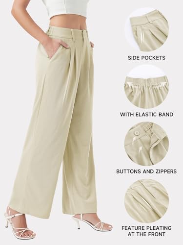 keriffe Womens Wide Leg Work Pants Waffle Knit High Waisted Button Down Casual Dress Palazzo Trousers Pockets4
