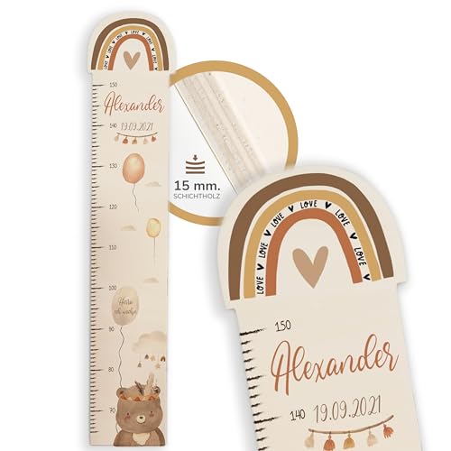 Kidsmood Messlatte für Kinder aus Holz, personalisiert mit Wunschnamen, Regenbogen Messlatte Kind Holz, individuelle Dekoration für Baby- & Kleinkinderzimmer