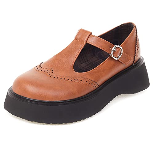 Mary Janes Richelieu plateforme pour pieds sensibles avec bride en T ajustable marron