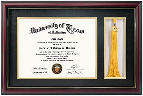GraduationMall 11x17 Cherry Wood Diploma Frame with Tassel Holder for 8.5x11 Certificate Document,Real Glass,Black Over Gold Mat