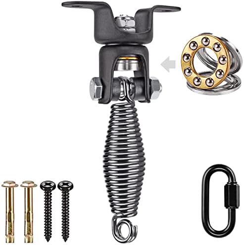 BeneLabel Heavy Duty Boxing Punching Bag Hanger with Spring, 150 LB Capacity, 360° Rotation Wood Beam Holder, 2 Wood Screws for Wooden Sets, 1 Carabiner, 1 Comfort Spring