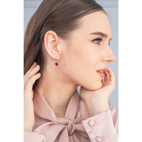 Birthstone Teardrop Earrings, 8x6mm Pear Genuine or Synthetic Gemstone, Leverback Huggie Dangle Earrings in Silver or Gold Flash4