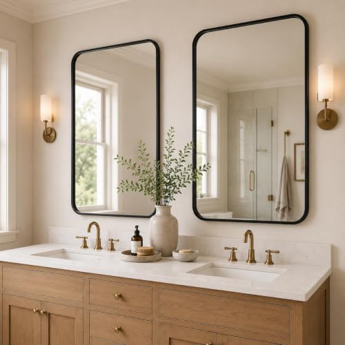 USHOWER 2-Pack Black Bathroom Mirrors 24×36″ Metal Frame