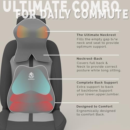 Image of MRRON Large Back Support Neck Rest for Chair & Car Seat, Orthopaedic Lumbar Support Memory Foam Backrest Cushion Designed for Back Pain Relief Pillow for Comfortable Sitting (Grey, Slim Backrest)