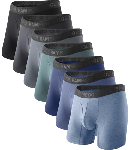 BAMBOO COOL Men's Soft Underwear,7-Pack,No Ride Up Boxer Briefs with Fly, Moisture Wicking & Breathable underwear for Men