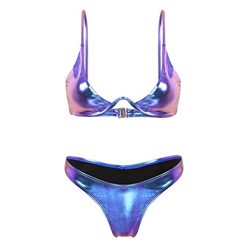 Agoky Damen Bikini Set Zweiteilige Metallic Glitzer Badeanzug mit Push...