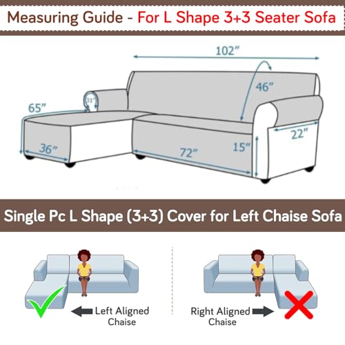 Image of HOKIPO 'Elira Series' Printed Quilted One-Piece L Shape 6 Seater (3+3) Sofa Cover Mat with Left Chaise | Anti-Slip Backing & SecureFit Belt, Buff Brown Sillehoute Floral (AR-5375-C7)