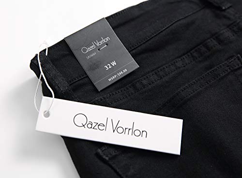 Qazel Vorrlon Men's Slim Fit Black Stretch Destroyed Ripped Skinny Denim Jeans W32×32L - Thumbnail 2