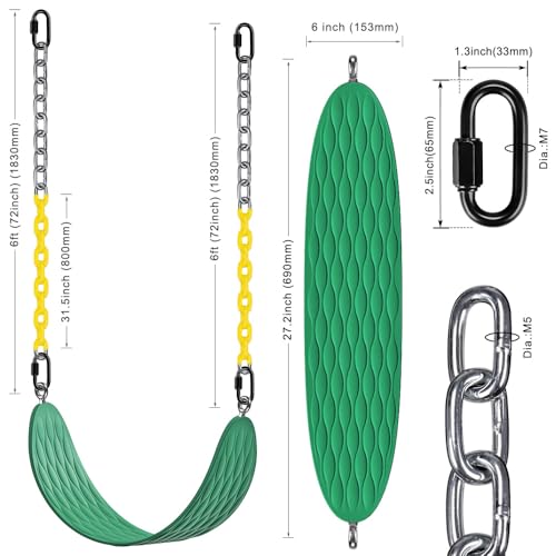 Dolibest Heavy Duty Swing Seat with 66’’ Chain and Carabiners, Comfortable and Durable Plastic Coated Swing Set Accessories Replacement for Outdoor Playground, Green - image 4