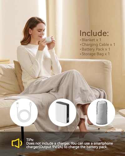Image of Zireot Cordless Heated Blanket with Battery Pack,Battery Operated Heated Throw,USB Rechargeable Heated Blankets