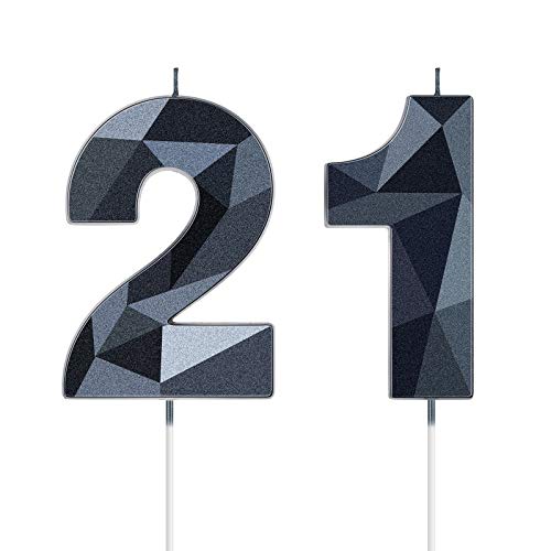 Nuanchu 21st Birthday Candle Black 3D Diamond Number Cake Topper