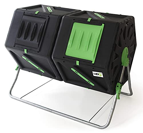 UPP Trommelkomposter 2 Kammern je 105 L | Schnellkomposter für Bio- und Gartenabfälle | Thermokomposter drehbar mit interner Belüftung beschleunigt Herstellung von Kompost & Dünger | schwarz-grün - Image 3