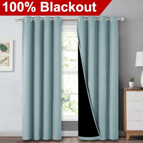 Image of NICETOWN 100% Blackout Curtains 84 inches Long, Sky Blue, 52 inches Wide, Pair of Energy Smart & Noise Blocking Out Drapes for Baby Room Window, Thermal Insulated Guest Room Lined Window Dressing