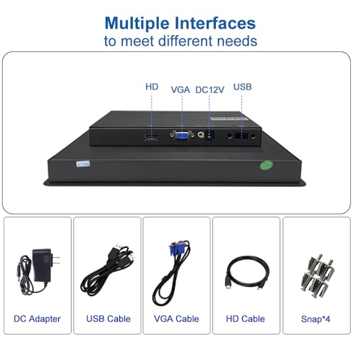Image of 15.6 Inch Industrial 10-Point Touch Monitor Open Frame, HDMI /VGA /DVI Interface, Built-in Speakers, Capacitive Touch Screen Technology Metal Frame (Touchscreen, 15.6)