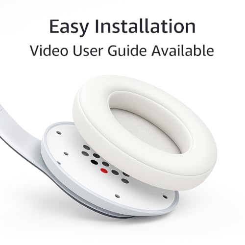 Almohadillas de repuesto de cuero de proteína premium para Beats Solo 2 y 3 - Almohadillas de espuma viscoelástica suaves con herramienta de metal, paño de limpieza y video de instalación (Blanco) miniatura 2