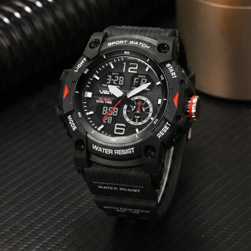 Image of V2A Stryke 50mm Analog Digital Watch for Men | Rugged Guard Bezel Design | Alarm Stopwatch Backlight | TPU Sport Strap | 50M Water Resistant Outdoor Watch | Gift for Mens