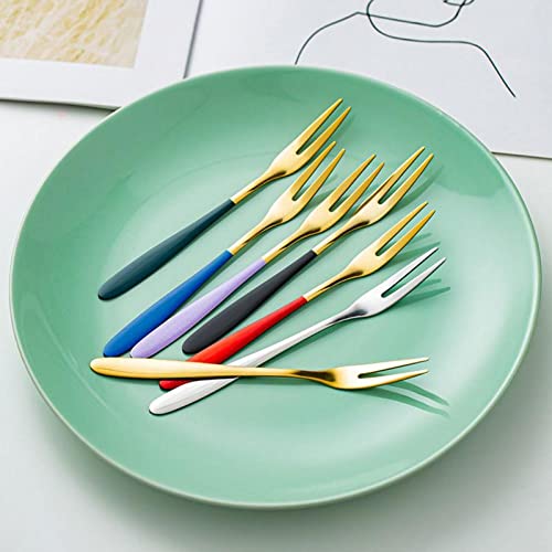 Image of Mini Cocktail Forks Appetizer Forks 18 /10 Stainless Steel Fruit Forks Dessert Forks Tasting Forks Appetizer Small Forks Set Appetizer Cake Fruit Forks Set (Blue,Set of 10)