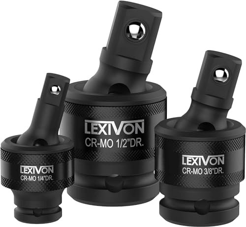 LEXIVON Juego de llaves de vaso universales de impacto de primera calidad | Diseño de resorte de bola de 3 piezas 1/2', 3/8' y 1/4' U-Joint Drive | Acero Cr-Mo - Grado de impacto completo