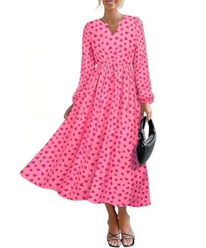 Image of TIYOMI Womens Plus Size Dresses Fall Long Sleeve Maxi Dresses V Neck Floral Spring Party Dress with Pockets XL-5XL (14W-28W)